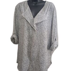 Ann Taylor Shirt Lrge Petite Black and White Polka Dot Blouse Career Wear Blouse